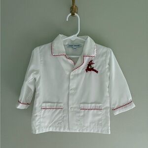 Sweet Dreams Christmas Reindeer Embroidered White Pajama‎ Top Size 12 Months
